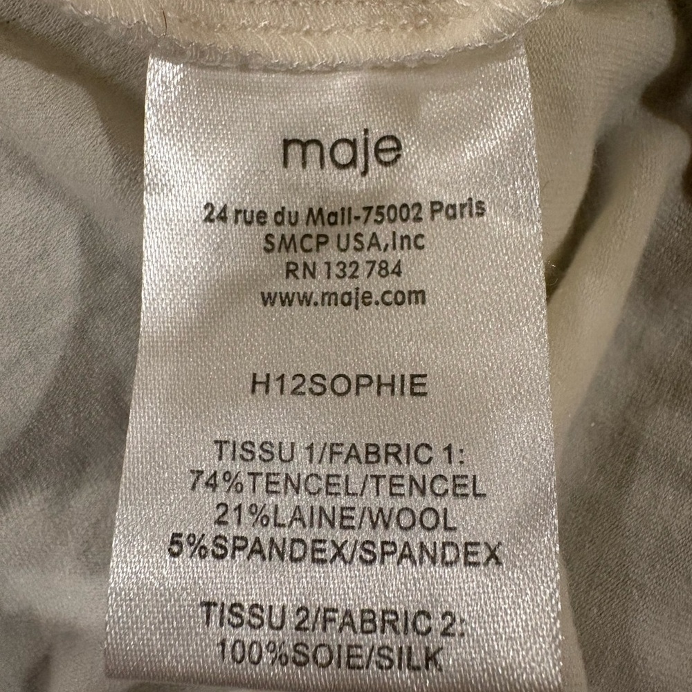 Maje silk combo top shirt blouse cream sz 1 S - Picture 6 of 7